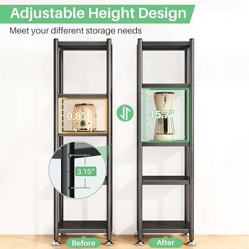 PXRACK 5-Tier Kitchen Storage Shelves, Adjustable Metal Shelves for Storage Pantry Shelves with Rolling Wheels, Storage Rack Shelving Unit Organizer for Bedroom Laundry Closet - Image 4