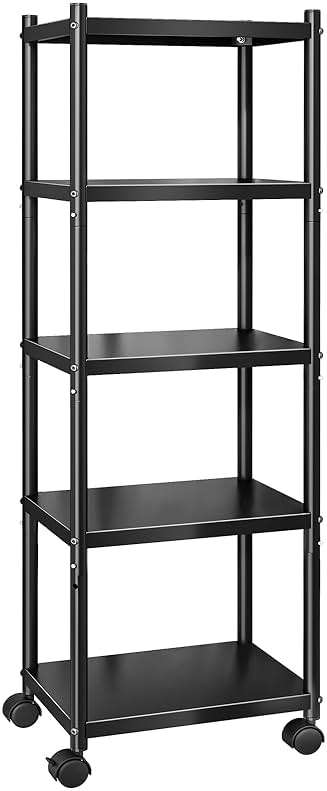 PXRACK 5-Tier Kitchen Storage Shelves, Adjustable Metal Shelves for Storage Pantry Shelves with Rolling Wheels, Storage Rack Shelving Unit Organizer for Bedroom Laundry Closet - Image 5