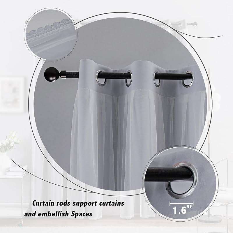 Anytime Home Curtains Blackout and Sheer Layered Solid Window Curtain Panel Pair with Grommet Top, 52Wx63L,Greyish White - Image 3