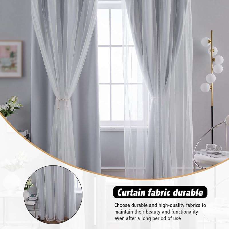 Anytime Home Curtains Blackout and Sheer Layered Solid Window Curtain Panel Pair with Grommet Top, 52Wx63L,Greyish White - Image 6