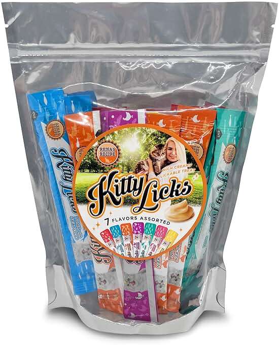 Rena's Recipe Kitty Licks Lickable Cat Treats Variety Pack, 28 Tubes | Creamy purée cat treats in 7 delicious flavors, including tuna and chicken. - Image 3