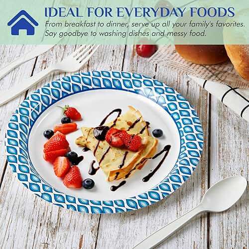 MUCHII 8.375 Inch Disposable Paper Plates, 300 Count Soak and Cut Proof Printed Paper Plates for Daily Use, Holiday for Family Gatherings, Parties, Picnic - Image 4