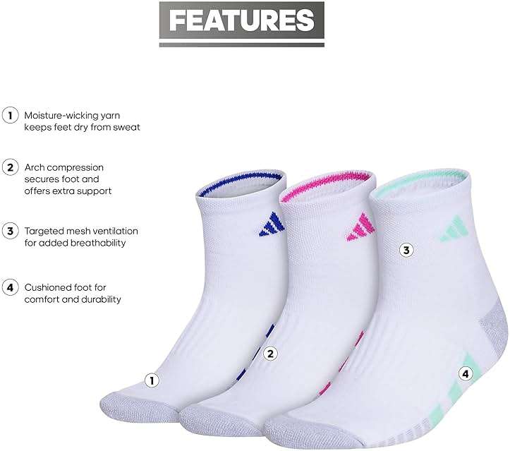 adidas Cushioned Quarter Ankle Socks 3-Pairs Durable & Comfortable - Image 2