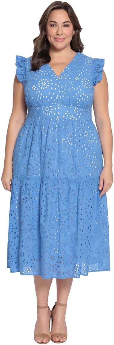 Maggy London Women's Maggy London Women's Dresses Sleeveless V-Neck with Ruffle Shoulder Detail and Tiered Skirt - Image 1