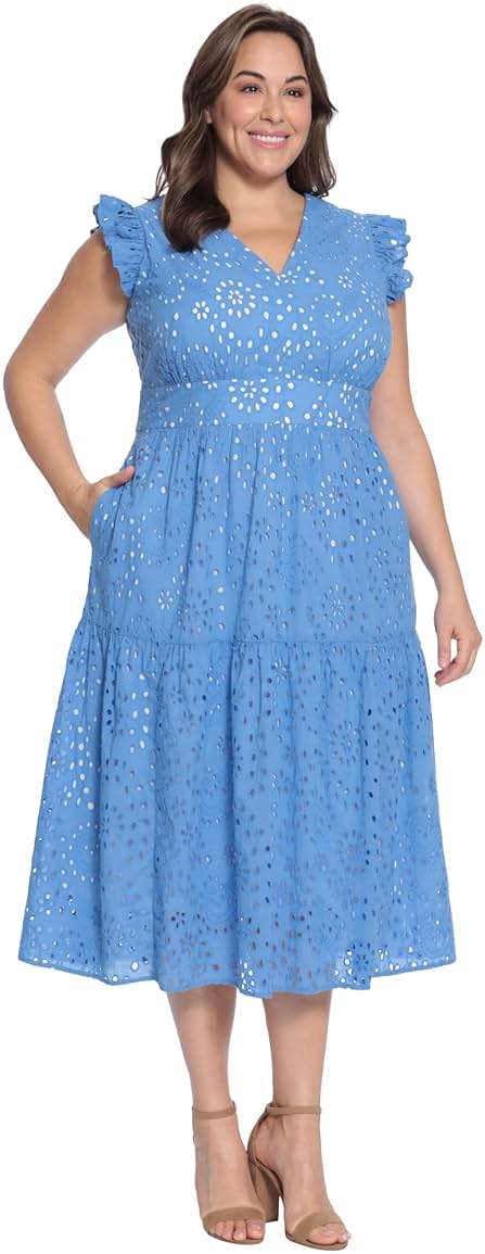 Maggy London Women's Maggy London Women's Dresses Sleeveless V-Neck with Ruffle Shoulder Detail and Tiered Skirt - Image 2