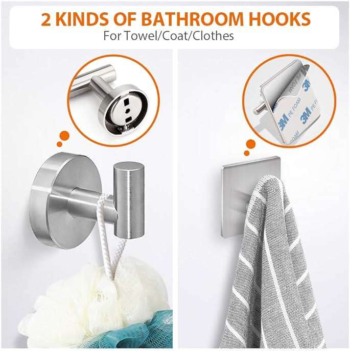 Tudoccy 5-Pieces Bathroom Hardware Set Brushed Nickel SUS304 Stainless Steel Round Wall Mounted - Includes 24" Hand Towel Bar, Toilet Paper Holder, 3 Robe Towel Hooks, Bathroom Accessories Kit - Image 6