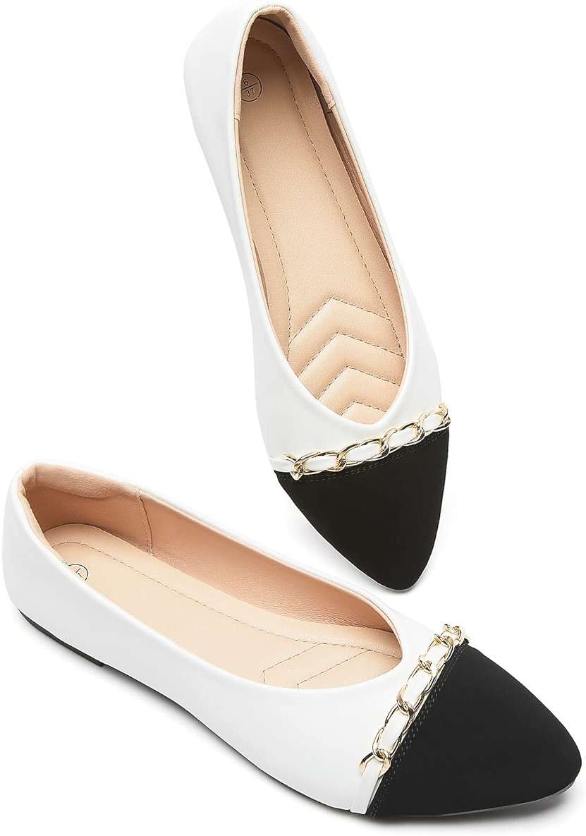 BABUDOG Women's Black Flats Shoes,White Dress Shoes for Women,Crimping Faux Suede Ballet Flats Comfortable - Image 1