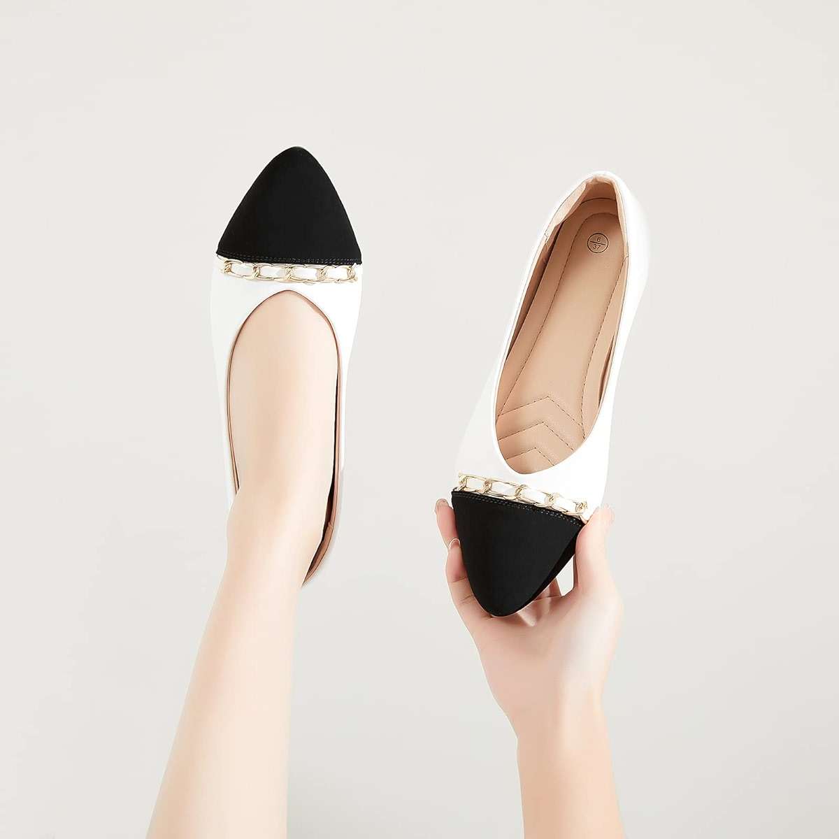BABUDOG Women's Black Flats Shoes,White Dress Shoes for Women,Crimping Faux Suede Ballet Flats Comfortable - Image 7