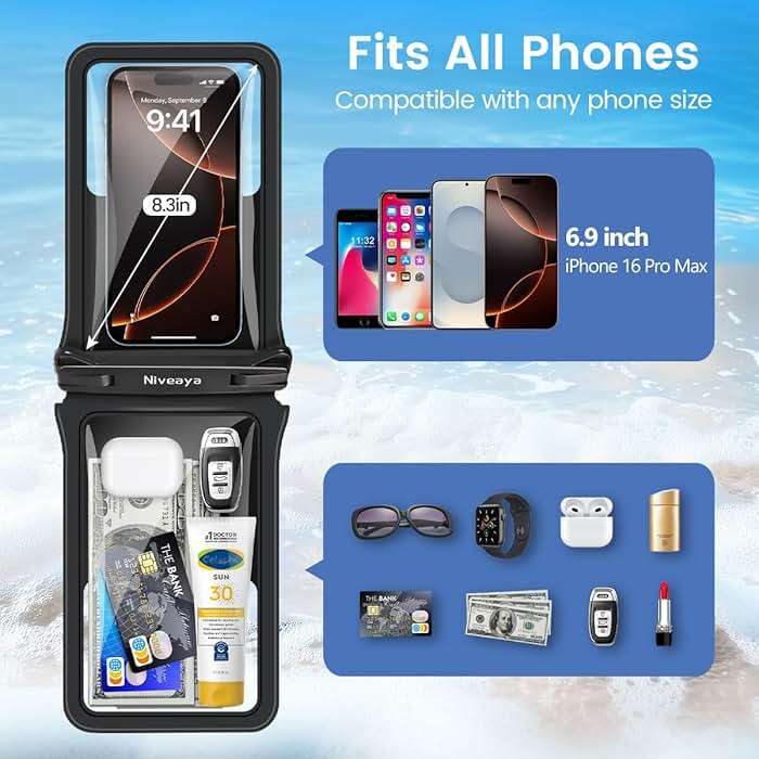 Niveaya IPX8 Double Space Waterproof Phone Pouch (up to 8.3") -2 Pack Waterproof Phone Case with Lanyard for iPhone 17 16 15 Pro Max,Touchscreen & Underwater Photography, Beach Cruise Essentials 2026 - Image 3
