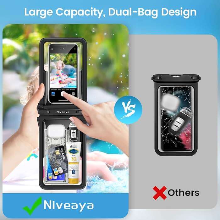 Niveaya IPX8 Double Space Waterproof Phone Pouch (up to 8.3") -2 Pack Waterproof Phone Case with Lanyard for iPhone 17 16 15 Pro Max,Touchscreen & Underwater Photography, Beach Cruise Essentials 2026 - Image 4