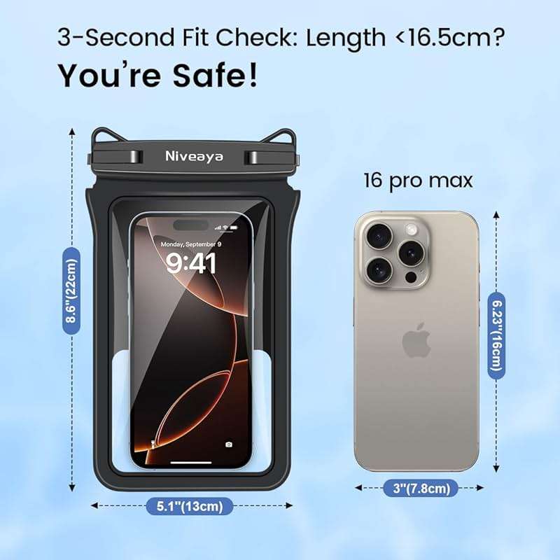 Niveaya IPX8 Double Space Waterproof Phone Pouch (up to 8.3") -2 Pack Waterproof Phone Case with Lanyard for iPhone 17 16 15 Pro Max,Touchscreen & Underwater Photography, Beach Cruise Essentials 2026 - Image 5