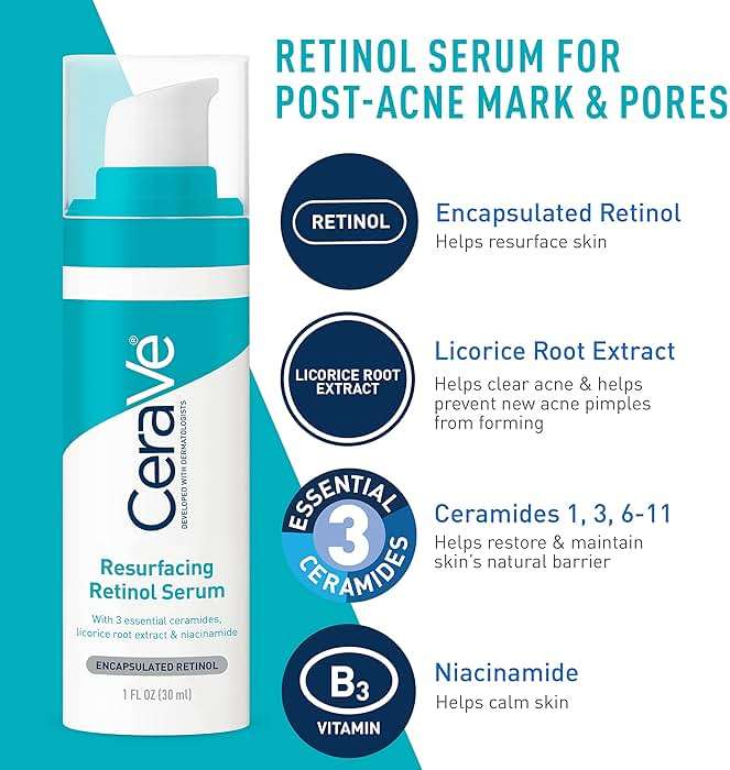 CeraVe Acne Skin Care Set, 5oz Acne Foaming Cream Cleanser + 1oz Resurfacing Retinol Serum + 2oz AM Facial Moisturizing Lotion with SPF 30 + 2oz PM Facial Moisturizing Lotion - Image 4