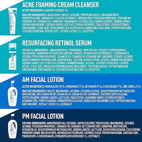 CeraVe Acne Skin Care Set, 5oz Acne Foaming Cream Cleanser + 1oz Resurfacing Retinol Serum + 2oz AM Facial Moisturizing Lotion with SPF 30 + 2oz PM Facial Moisturizing Lotion - Image 6