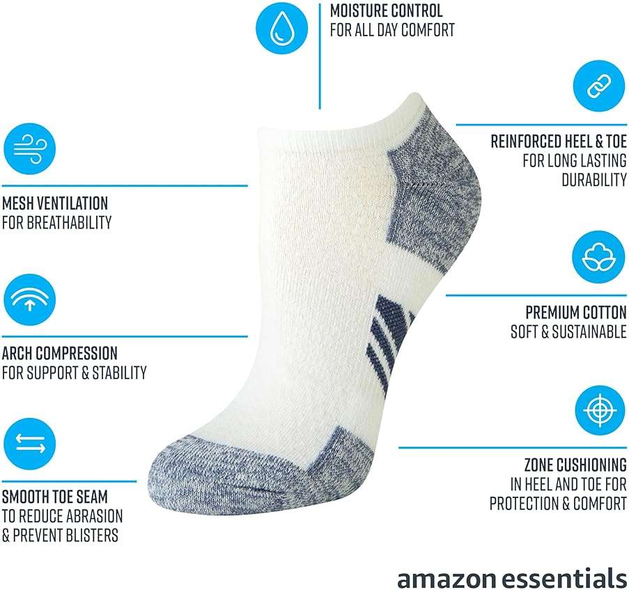 Amazon Essentials Women's Performance Cushioned Breathable Cotton Athletic No-Show Sports Socks - Image 2