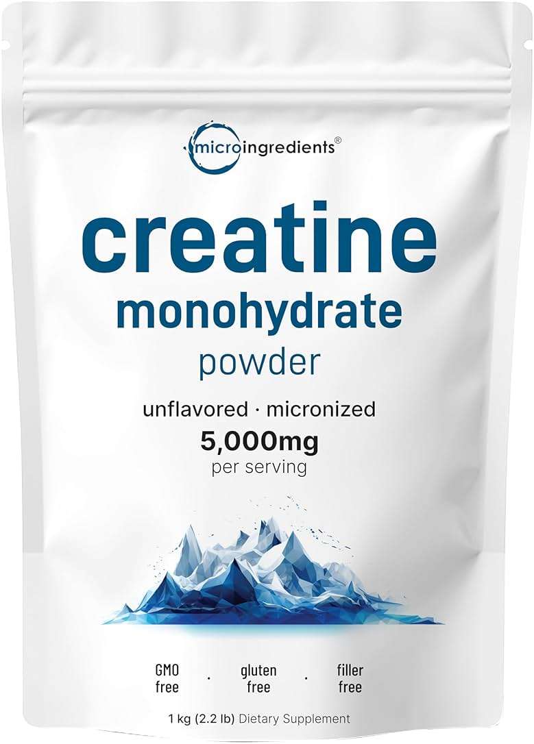 Micro Ingredients Creatine Monohydrate Powder 1 kg (2.2 Lbs), 5000mg Per Serv, Micronized Creatine Powder, Unflavored, No Filler, Keto & Vegan, Easy Dissolve, Pre Workout for Women & Men* - Image 1