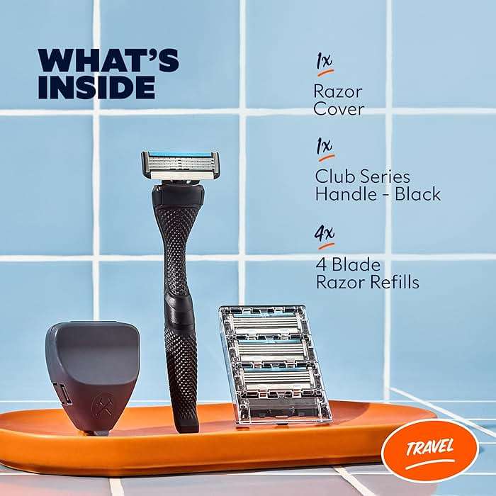 Dollar Shave Club | Travel Shave Set | 4 Swift Rinse Refill Cartridges, 1 Handle (Black), 1 Razor Cover - Image 2