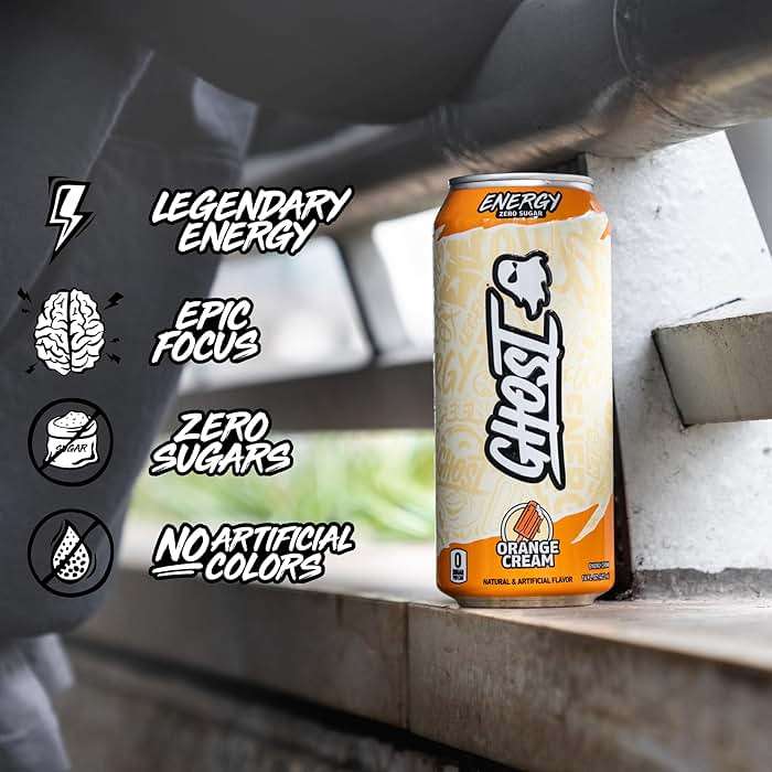 GHOST Energy Drink - 12-Pack, Orange Cream, 16oz Cans - Energy & Focus & No Artificial Colors - 200mg of Natural Caffeine, L-Carnitine & Taurine - Gluten-Free & Vegan - Image 4
