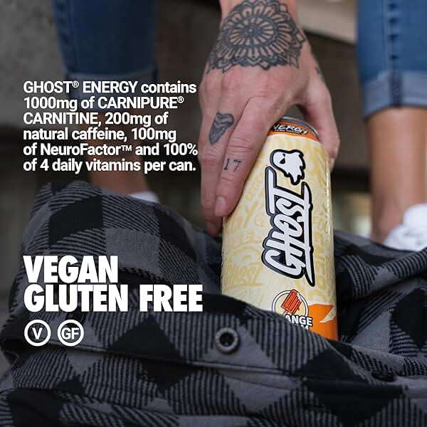 GHOST Energy Drink - 12-Pack, Orange Cream, 16oz Cans - Energy & Focus & No Artificial Colors - 200mg of Natural Caffeine, L-Carnitine & Taurine - Gluten-Free & Vegan - Image 5