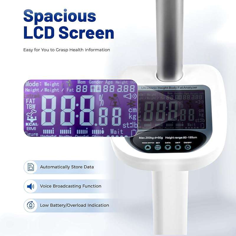 Professional Digital Physicians Scale 440lbs/200kg Capacity Digital Medical Scale for Body Weight and Height Scale Range 80-210CM BMI Body Fat Measurement Device (US Stock) - Image 4