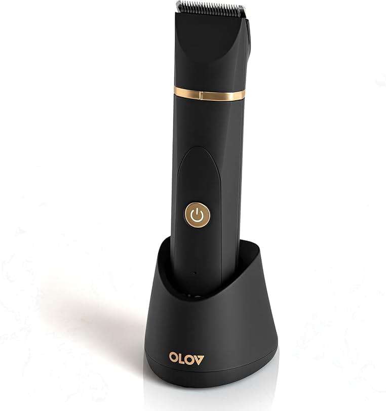 OLOV Electric Body Hair Trimmer - Groin Trimmer for Men - Bikini Trimmer Women - Wet/Dry Shaver Groomer, Replaceable Ceramic Blade Heads, USB Recharge Dock, Waterproof Hygiene Razor,Black - Image 1