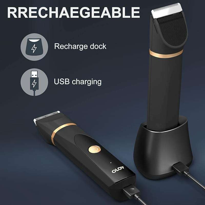 OLOV Electric Body Hair Trimmer - Groin Trimmer for Men - Bikini Trimmer Women - Wet/Dry Shaver Groomer, Replaceable Ceramic Blade Heads, USB Recharge Dock, Waterproof Hygiene Razor,Black - Image 6
