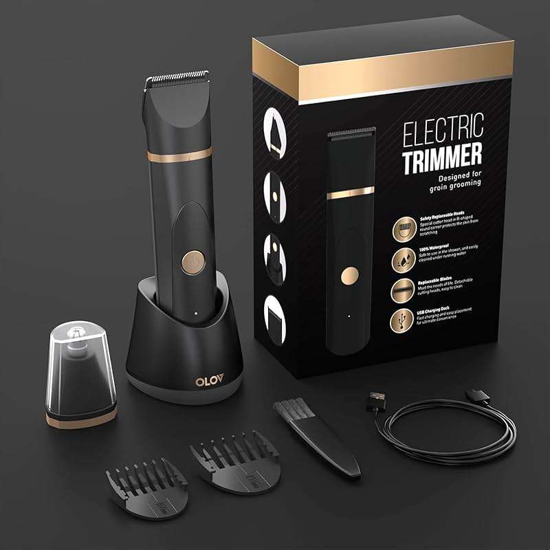 OLOV Electric Body Hair Trimmer - Groin Trimmer for Men - Bikini Trimmer Women - Wet/Dry Shaver Groomer, Replaceable Ceramic Blade Heads, USB Recharge Dock, Waterproof Hygiene Razor,Black - Image 7