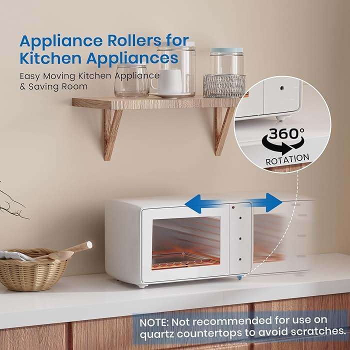 TRVL FIELDER Self Adhesive Caster Wheels, Appliance Rollers Appliance Slider for Kitchen, 360° Swivel Small Casters - Solve Coffee Maker Air Fryer Small Appliances Countertop Sliding (8, White-Swivel) - Image 3