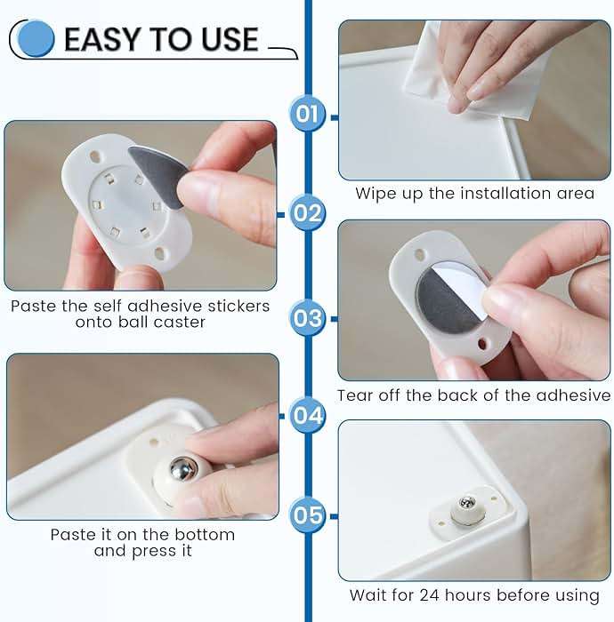 TRVL FIELDER Self Adhesive Caster Wheels, Appliance Rollers Appliance Slider for Kitchen, 360° Swivel Small Casters - Solve Coffee Maker Air Fryer Small Appliances Countertop Sliding (8, White-Swivel) - Image 4