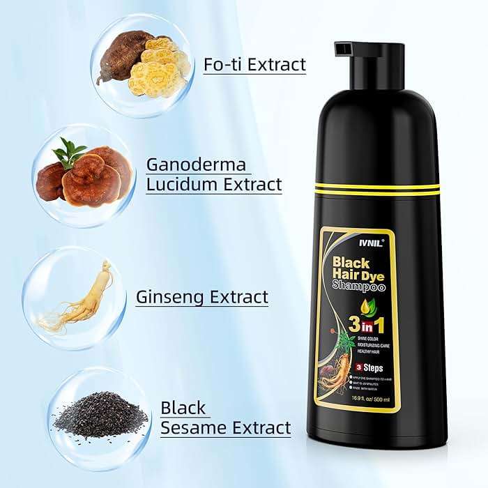 Ivnil Black Hair Dye Shampoo 3 in 1 Hair Color Shampoo for Women & Men for Gray Hair Coverage, shampoo para pintar el cabello - Image 4