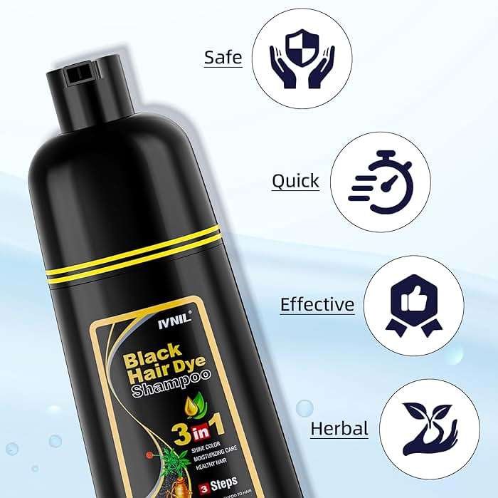 Ivnil Black Hair Dye Shampoo 3 in 1 Hair Color Shampoo for Women & Men for Gray Hair Coverage, shampoo para pintar el cabello - Image 6