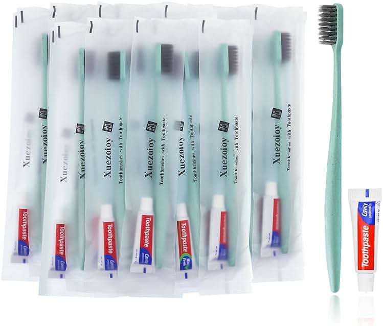 Xuezoioy Disposable Toothbrushes with Toothpaste,30 Pack Green Individually Wrapped Disposable Travel Toothbrushes Kit in Bulk for Homeless,Nursing Home,Hotel,Charity - Image 1