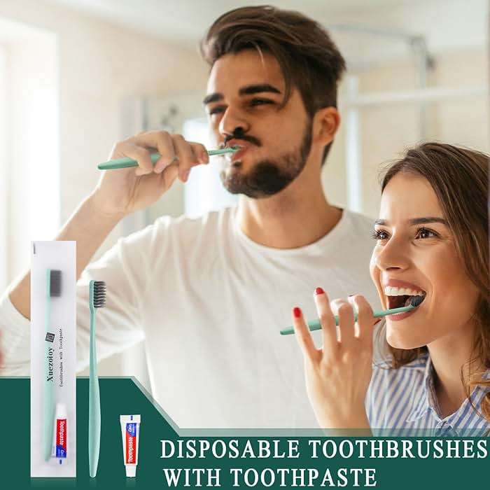 Xuezoioy Disposable Toothbrushes with Toothpaste,30 Pack Green Individually Wrapped Disposable Travel Toothbrushes Kit in Bulk for Homeless,Nursing Home,Hotel,Charity - Image 2