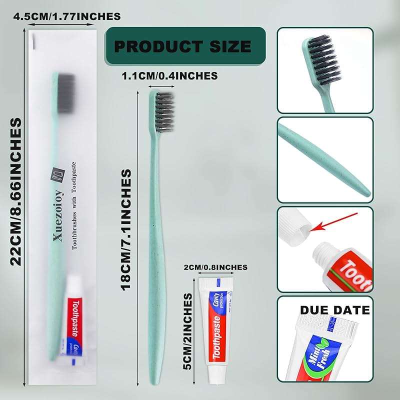 Xuezoioy Disposable Toothbrushes with Toothpaste,30 Pack Green Individually Wrapped Disposable Travel Toothbrushes Kit in Bulk for Homeless,Nursing Home,Hotel,Charity - Image 4