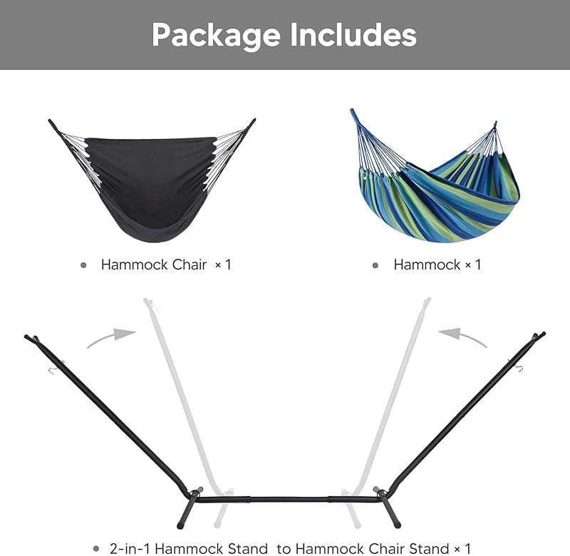 SUNCREAT 2-in-1 Hammocks Hammock Chair with Stand, 475 lbs Capacity, Heavy Duty Two Person Hammock with Stand, Patented, Blue Stripe - Image 4