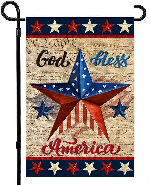 Patriotic God Bless America 4th of July Garden Flag 12 x 18 Inch Vertical Double Sided Blue Red Star Independence Day Memorial Day Yard Outside Décor - Image 1