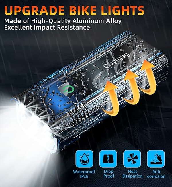 2026 Upgrade 6800Lumen Bike Light for Night Riding,Super Bright 6 LED Headlight,Aluminum 10 Mode Rechargeable Bicycle Light Front and Rear,360°Rotatable Brackt,Waterproof,Runtime 72 hr,Road Shockproof - Image 4