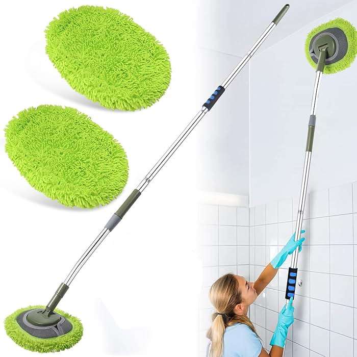 Wall Cleaner, Max 66'' Wall Mop with Long Handle, Ceiling Dust Mop with 15° Labor-Saving Elbow Extension Pole, Baseboard Duster Washer Scrubber, High Reach Window Cleaning Brush, Roof Cleaning Tool-GN - Image 1