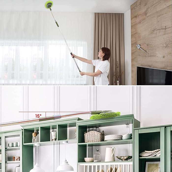 Wall Cleaner, Max 66'' Wall Mop with Long Handle, Ceiling Dust Mop with 15° Labor-Saving Elbow Extension Pole, Baseboard Duster Washer Scrubber, High Reach Window Cleaning Brush, Roof Cleaning Tool-GN - Image 6