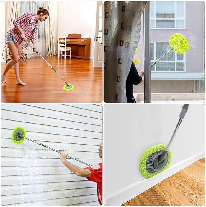 Wall Cleaner, Max 66'' Wall Mop with Long Handle, Ceiling Dust Mop with 15° Labor-Saving Elbow Extension Pole, Baseboard Duster Washer Scrubber, High Reach Window Cleaning Brush, Roof Cleaning Tool-GN - Image 7
