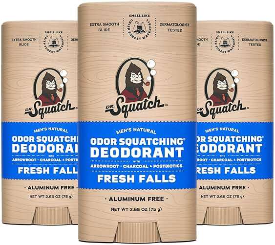 Dr. Squatch Natural Men’s Deodorant – Aluminum Free Natural Deodorant Men with Charcoal & Postbiotics for 72-Hour Odor Protection – Fresh Falls, 2.65oz Stick (3-Pack) - Image 1