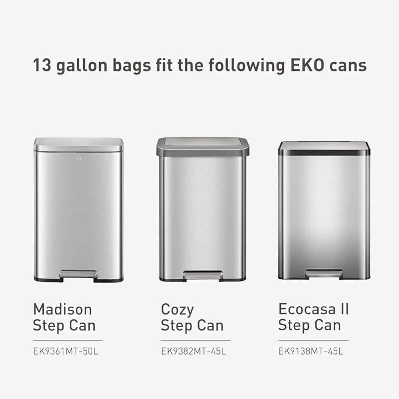 EKO 13 Gallon / 40-60 Liter, 60 Count Drawstring Trash Bags, Extra-Strong Unscented Garbage Bags, Easy-Dispense Roll for Kitchen & Household Use, Leak-Resistant, Code F, White - Image 8