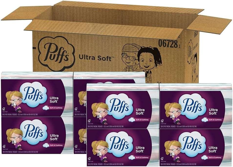 Puffs Facial Tissue Ultra Soft Non-Lotion, 8 Rectangle Boxes, 124 Facial Tissues per Box, Allergies and Colds (Packaging May Vary) - Image 11
