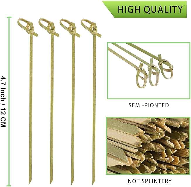 200 PCS Cocktail Picks, 4.7 Inch Toothpicks for Appetizers, Natural Bamboo Knot Skewers, Mini Food Sticks, Fancy Tooth Picks for Drinks,Fruit,Charcuterie,Cocktail Garnish Accessories, Party Supplies - Image 4