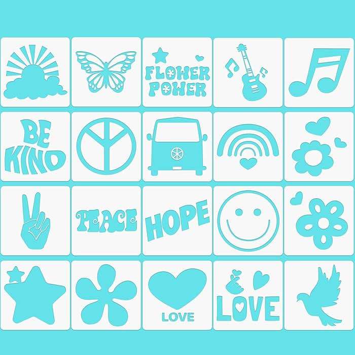 Junkin 20 Pcs Stencil for Painting Stencil Reusable DIY Drawing Template Motivational Art for Crafts Home Decor on Wood, Canvas, Paper, Fabric, Walls, Furniture(Peace and Love) - Image 1