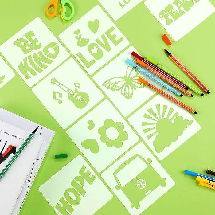 Junkin 20 Pcs Stencil for Painting Stencil Reusable DIY Drawing Template Motivational Art for Crafts Home Decor on Wood, Canvas, Paper, Fabric, Walls, Furniture(Peace and Love) - Image 4
