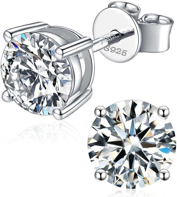 Moissanite Stud Earrings for Women, 925 Sterling Silver Earrings, 18K White Gold Plating earrings for Men (0.6-4ct) - Image 1