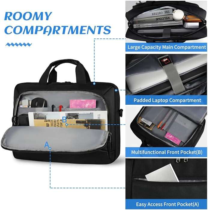 Laptop Bag 17.3 Inch Laptop Briefcase Large Waterproof Laptop Case for Men Women Business Office Work Computer Bag 17 Inch Adjustable Shoulder Messenger Bag, Black - Image 3