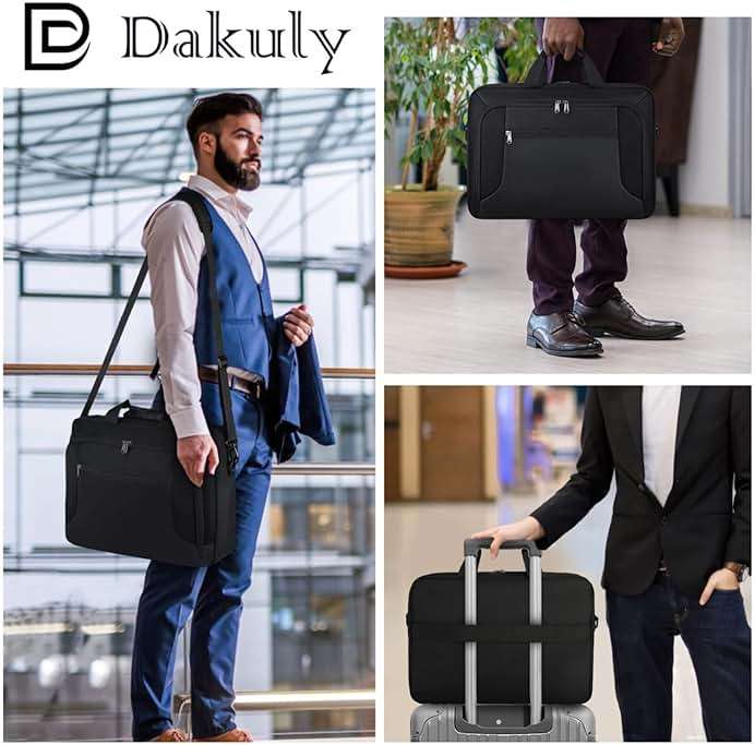 Laptop Bag 17.3 Inch Laptop Briefcase Large Waterproof Laptop Case for Men Women Business Office Work Computer Bag 17 Inch Adjustable Shoulder Messenger Bag, Black - Image 6