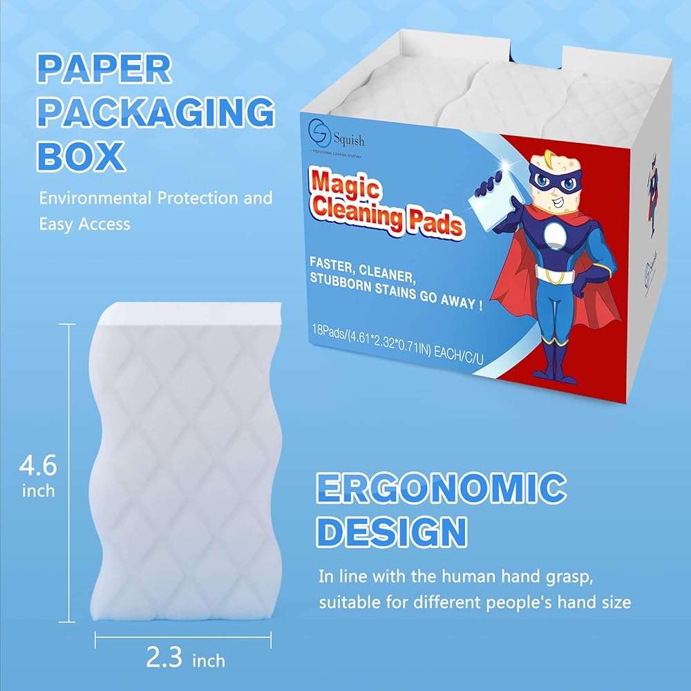 Squish Magic Eraser Sponge, 18 Pack Cleaning Pads for Walls, Oven, Kitchen, and Shoe Cleaner With Melamine Foam, Universal Cleaner - Image 7