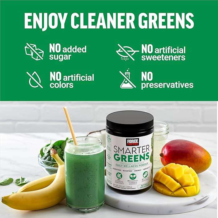 Force Factor Smarter Greens Daily Wellness Powder, Greens Superfood Powder to Support Gut Health, Bloating, & Digestion, with 40+ Superfoods, 125 Million CFUs of Probiotics, Unflavored, 30 Servings - Image 9